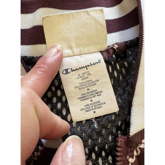 Champion Life All‎ Over Print Maroon Satin Baseball Jacket Mens Sz Medium Preppy - Picture 9 of 16